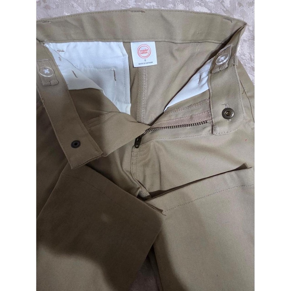 Wonder Nation Boys 2pc Set Beige Khaki Pants & Striped Button‎ Up Shirt Size 6 - Picture 6 of 7